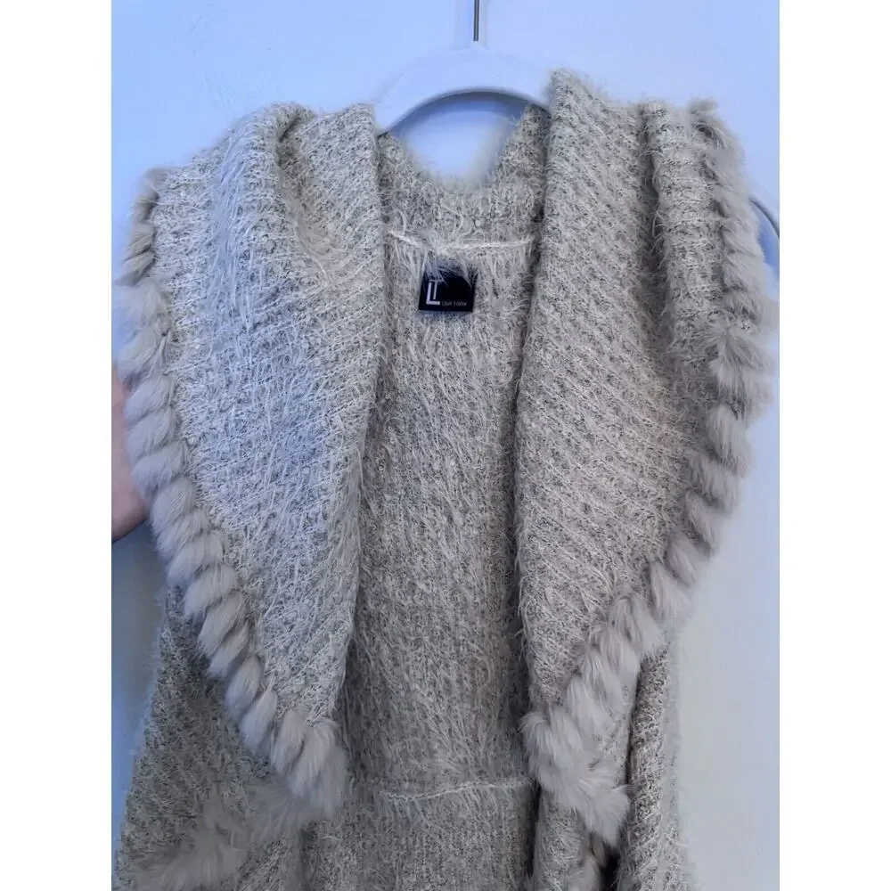 Love Token - Genuine Rabbit Fur Trim Vest - Size Small -beige - MSRP $169
